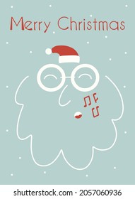 New year card with santa claus. Vector illustration in flat style hand-drawn