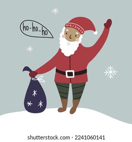 New Year card with Santa Claus. Vector flat illustration for your design
