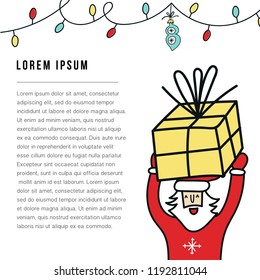 New Year card - Santa with a gift. Cute and fun vector illustration.