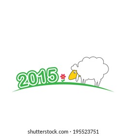 New year card with sheep and 2015 year