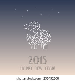 New year card with a sheep - symbol of 2015. Vector illustration