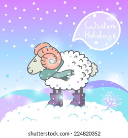 New year card with sheep. vector illustration