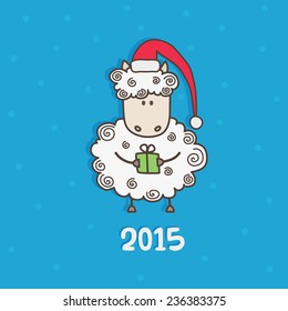 New Year Card with sheep. Vector illustration.