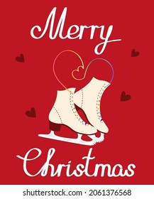 New year card skates, love new year card, Merry Christmas, postcard, rainbow, lgbt