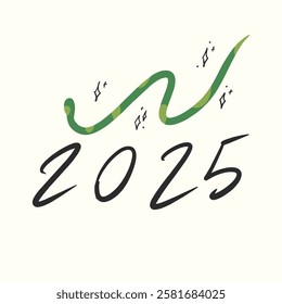 New Year card for the year of the Snake 2025. Vector hand-drawn illustration. Simple poster for printing, cartoon.