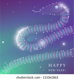New year card with a snake. Vector Illustration.