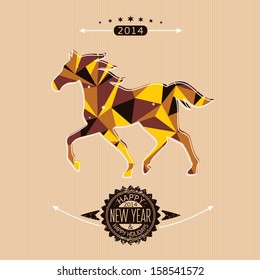 New year card with stylized geometric horse vector illustration