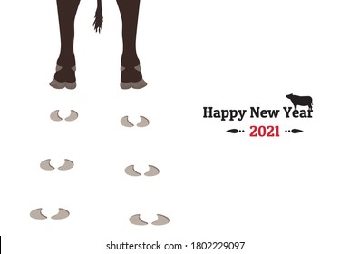 New Year card template. Cow feet and footprints.