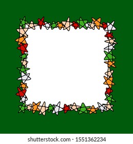 New Year card template. Decorative frame from hand-drawn elements. Doodle style Coloful vector illustration.