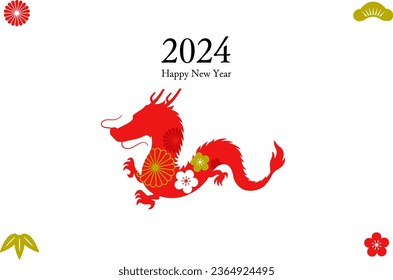 New Year card template for the dragon year with Japanese style icon