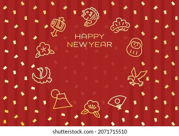 New Year Card Template Gold illustration on Red background
