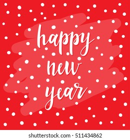 New year card template.  Handwritten new year lettering and hand drawn snowflake isolated on red. Doodle handmade sketch for design t-shirt, card, invitation, poster, brochures, notebook, album etc. 
