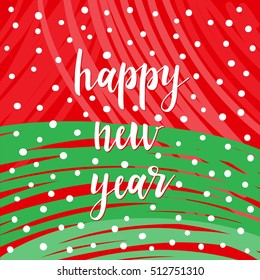 New year card template.  Handwritten new year lettering and hand drawn snowflake on red and green. Doodle handmade sketch for design t-shirt, card, invitation, poster, brochures, notebook, album etc. 
