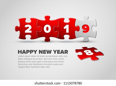 Silvester-Kartenvorlage aus Puzzleteilen in Rot und Weiß