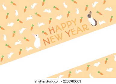 Plantilla de tarjeta de Año Nuevo. Patrón de conejo y zanahoria.