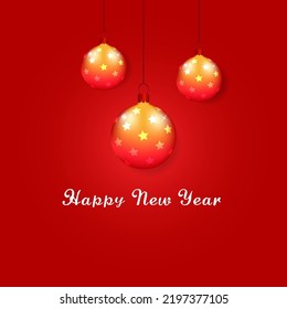 New Year card template with red stars ball on red background vector illustration 