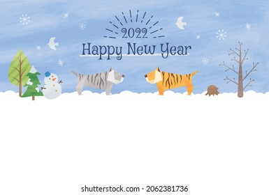 New Year card template. Snow and tiger.