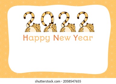 New Year card template. The tigers express 2022 with their tails. 