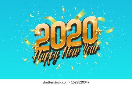 New Year card. Text with confetti on a blue background. Vector illustration for your design.