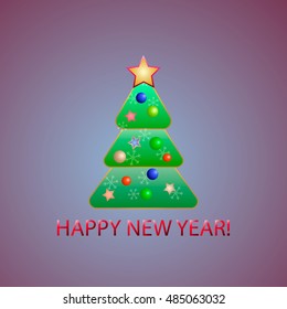 New year card with tree and balls. Vector illustration