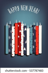 New Year card. Twelve candles on a blue background