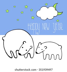 New year card vector image with polar bears. 