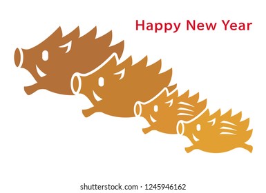 new year card with wild boar family.