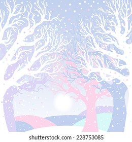 New year card with winter forest. vector illustration
