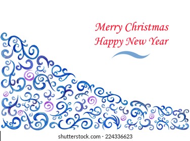  New Year card.Christmas watercolor background with patterns.