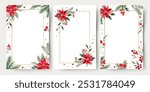 New year cards. Christmas frames with watercolor flowers, fir branches, berries, snowflakes and place for text. 