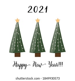 
new year cards with fir trees and text. print for design posters and greeting cards.