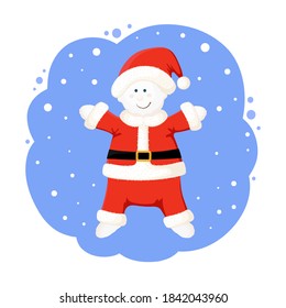 New year cartoon snowman illustration. Funny character of a snowman wearing Santa costume.