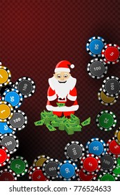 new year in the casino. vector illustration for your design. santa claus with money tutus. kush