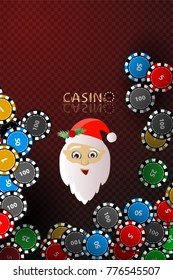 new year in the casino. vector illustration for your design. santa claus in the cap shows the language. naughty funny Santa