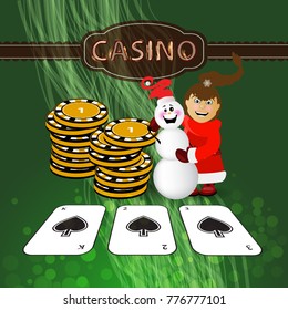 new year in the casino. vector illustration for your design. Mrs. Santa Claus with Snowman