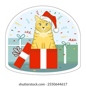New Year Cat in a Gift Box – Festive Illustration