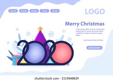  New Year celebrating, Christmas greeting, decorated tree.Flat vector illustration isolated on white background. Can use for web banner, infographics, web page.