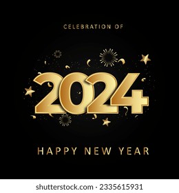 new year celebration 2024 with style gold number isolated on black background.suitable for Greeting cards and posters design