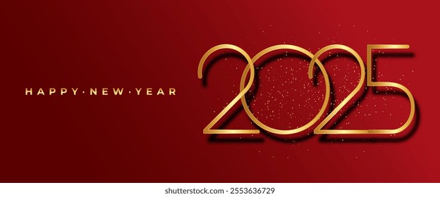 New year celebration 2025 luxury horizontal banner greeting card on red gradient background