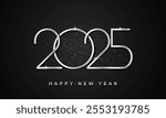  new year celebration 2025 with Typography style Shiny silver number in metal color with glitter on a dark background