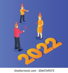 New year celebration 3d isometric vector illustration concept for banner, website, landing page, ads, flyer template