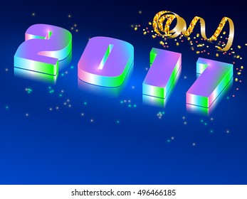 New Year celebration background. 3d figures 2017 with a mirror image.Greeting card template with numbers. Vector illustration.
