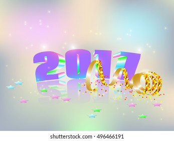 New Year celebration background. 3d figures 2017 with a mirror image.Greeting card template with numbers. Vector illustration.