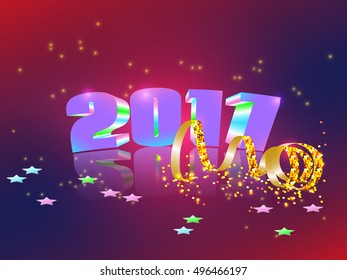 New Year celebration background. 3d figures 2017 with a mirror image.Greeting card template with numbers. Vector illustration.