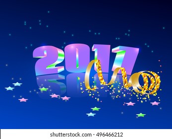 New Year celebration background. 3d figures 2017 with a mirror image.Greeting card template with numbers. Vector illustration.