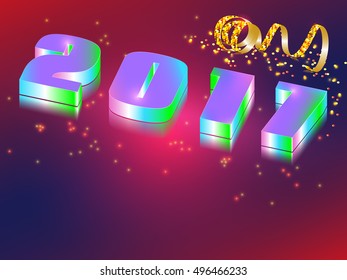 New Year celebration background. 3d figures 2017 with a mirror image.Greeting card template with numbers. Vector illustration.