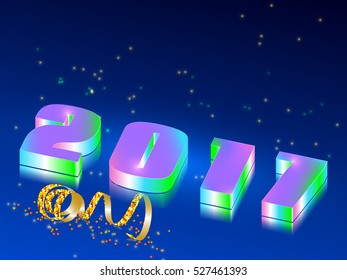 New Year celebration background. 3d figures 2017 with a mirror image.Greeting card template with numbers. Vector illustration.