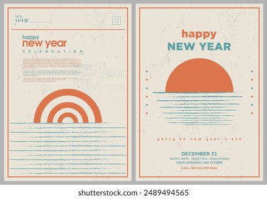 New Year celebration. New Year banner design with illustrations and old school design style. Unique and rare design illustration. Happy New Year Background.