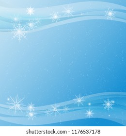 New Year. Celebration. Blue background, texture. Snow, snowflakes. Frame. Template, postcard.