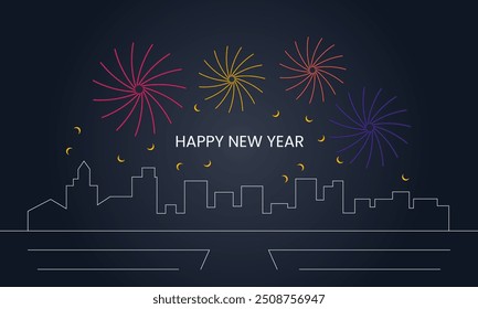 New Year Celebration Cityscape with Fireworks - Abstract Background
